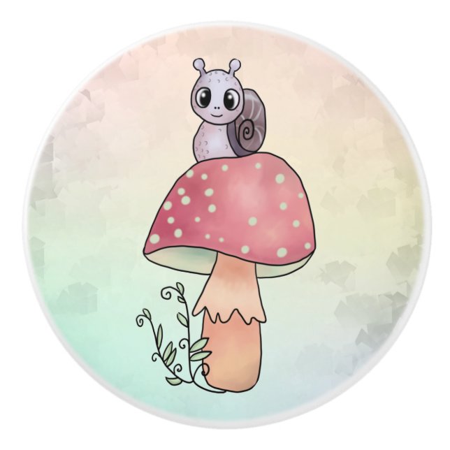 Pilz mit Schnecke Keramikknauf (Vorderseite)
