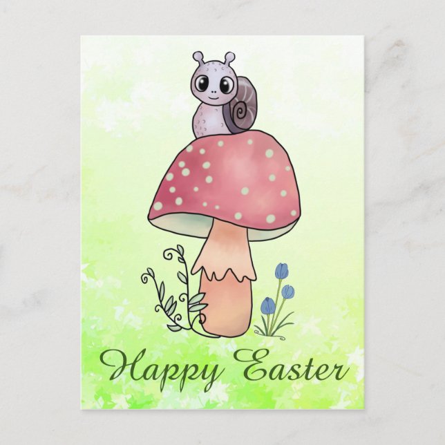 Pilz mit Schnecke Postkarte (Vorderseite)