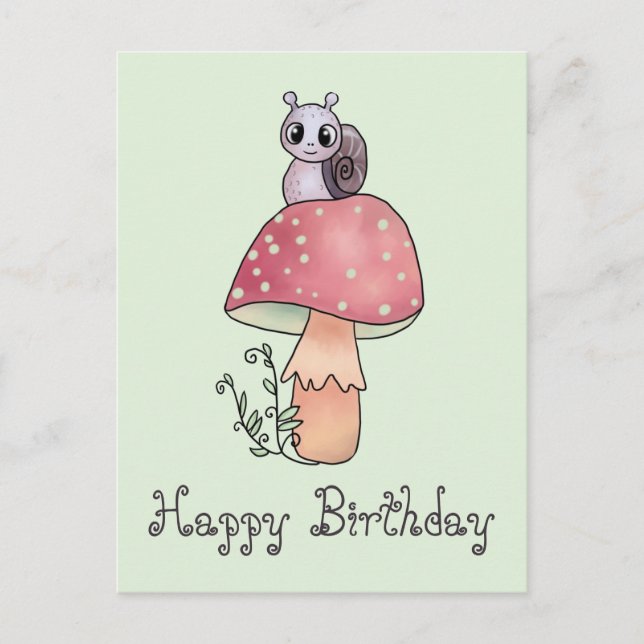 Pilz mit Schnecke Postkarte (Vorderseite)