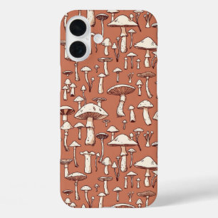 Pilz Print on Terracotta Brown iPhone 16 Plus Hülle
