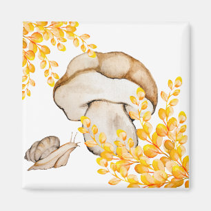 Pilz, Schnecke und gelbe Zweige im Herbst Magnet