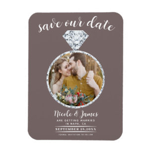 Pilz-Taupe-Diamantring Bling Hochzeitseinladung im Magnet