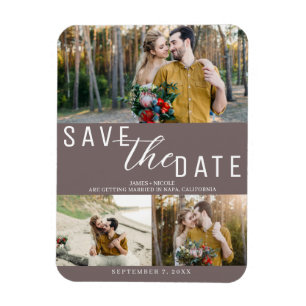 Pilz-Taupe-Sparen Sie das Datum Hochzeit 3 Fotos Magnet