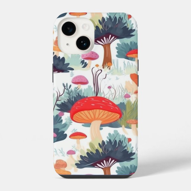 Pilz- und Baumdesign iPhone 14 Hülle (Rückseite)