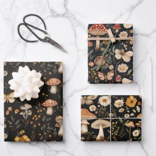 Pilz- und Blume-Kernmuster Geschenkpapier Set