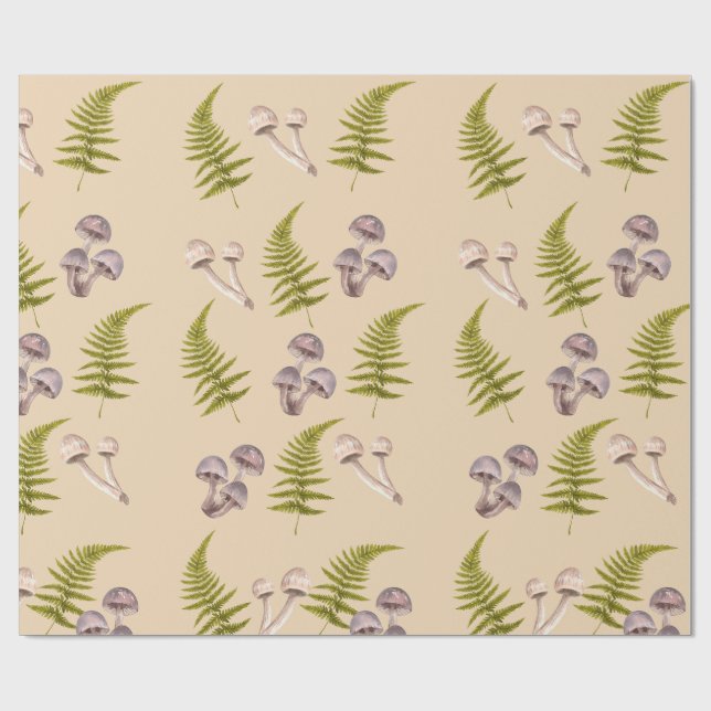 Pilz- und Grünfarn-Wald-Thema Geschenkpapier (Flach)