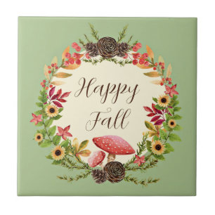 Pilz und Sonnenblumen mit anpassbarem Text  Fliese