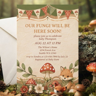 Pilz-Wald-Fuchs-Junge-Baby-Party Einladung