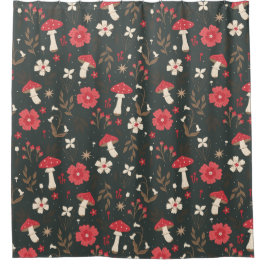Pilzblumen dunkle botanische Hütte Duschvorhang