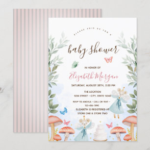 Pilze, Baby Mäuse Rosa Streifen Baby Shower   Einladung