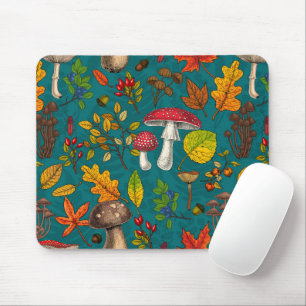 Pilze, Blätter, Nüsse und Beeren im Herbst auf bla Mousepad