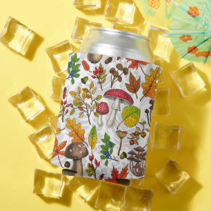 Pilze, Blätter, Nüsse und Beeren im Herbst auf Wei Dosenkühler