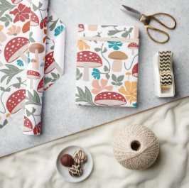 Pilze & Blumen Mitte Jahrhundert Modernes Muster Geschenkpapier