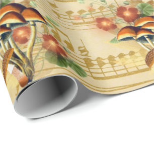 Pilze Brown Orange Vintag Song Gold Notes Geschenkpapier