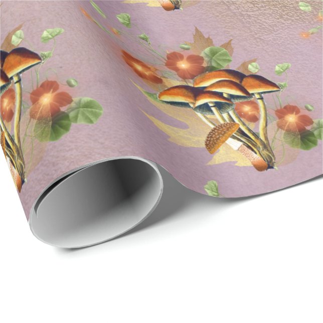 Pilze Brown Woodland Antikes Lila Gold Geschenkpapier (Rolleneckpunkt)