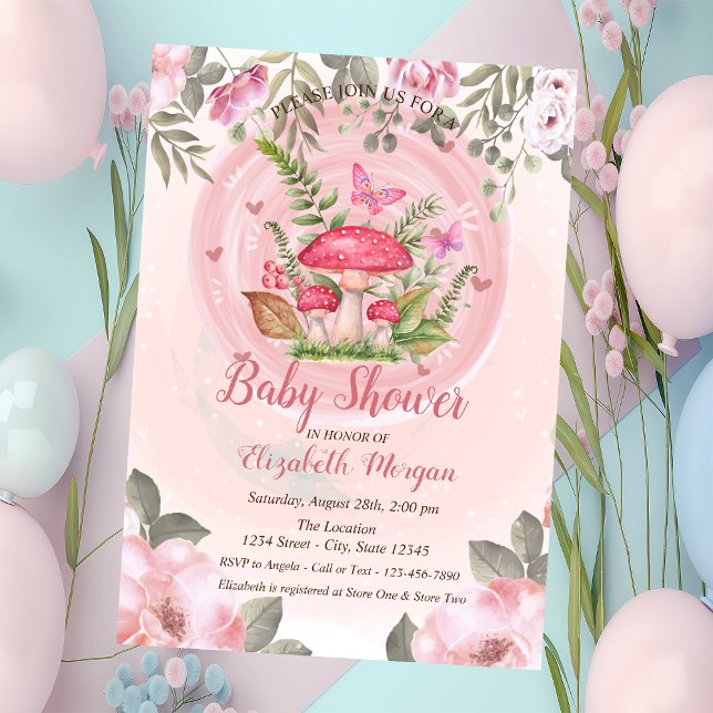 Pilze Butterfisch Floral Baby Dusche Einladung (Von Creator hochgeladen)