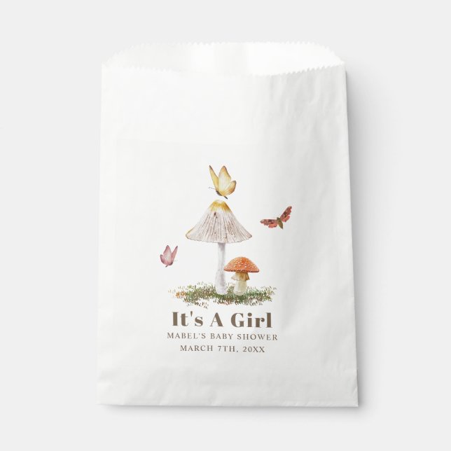 Pilze Butterflies Woodland Girl Babydusche Geschenktütchen (Vorderseite)