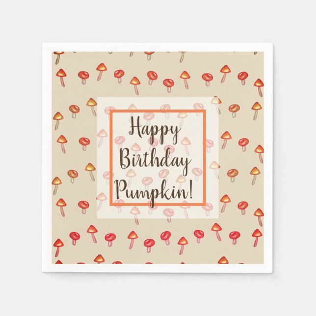 Pilze Happy Birthday Fall Art Papierservietten (Vorderseite)