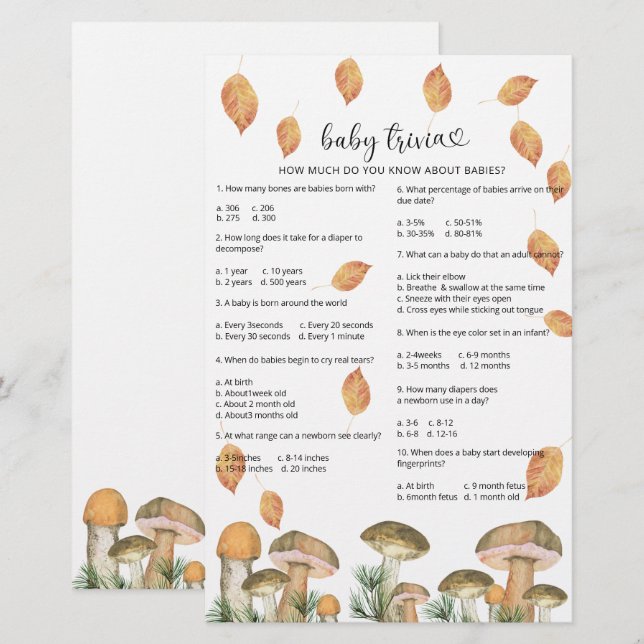 Pilze im Herbst - Baby Trivia | Baby Showspiel (Vorne/Hinten)