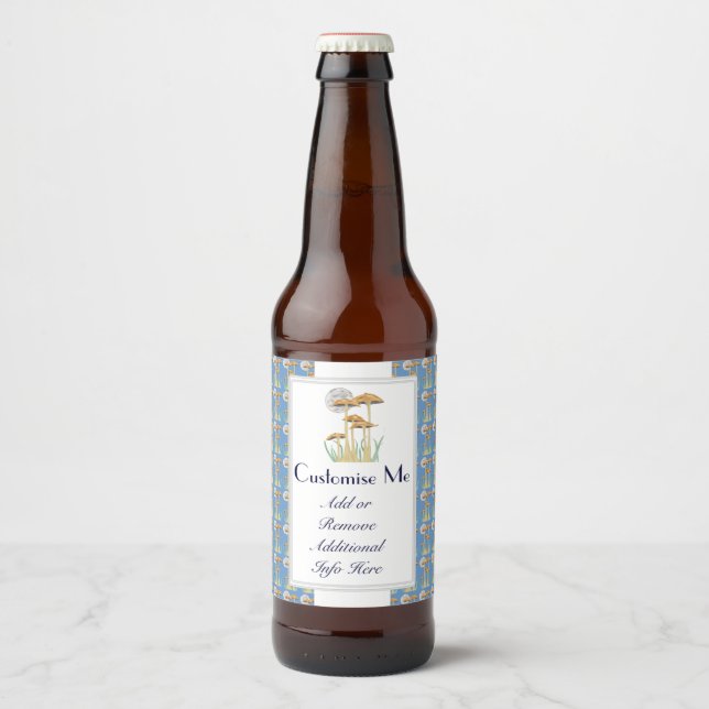 Pilze im Mondlicht-Ausschnitt Bierflaschenetikett (Vorderseite)