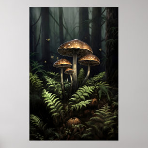 Pilze im Moos-Farn-Druck, dunkle akademische Gotik Poster