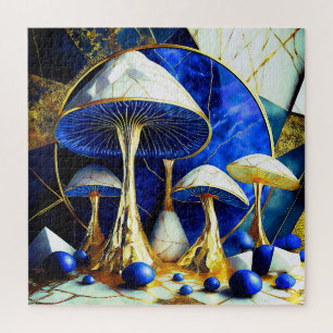 Pilze in Blau und Gold Weißer Marmor Surreal