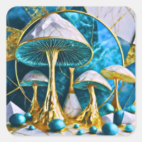 Pilze in blauer und goldener geometrischer Surreal