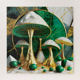 Pilze in grüner und goldener geometrischer Surreal