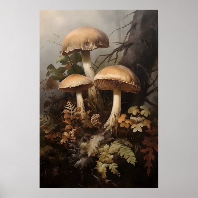 Pilze in Moosfarn, Waldpilze fallen Poster (Vorne)