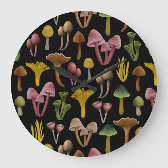 Pilze, Lichen und farbenfrohe Pilze Große Wanduhr (Vorderseite)