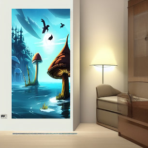 Pilze, Meer und blauer Himmel AI Art Poster