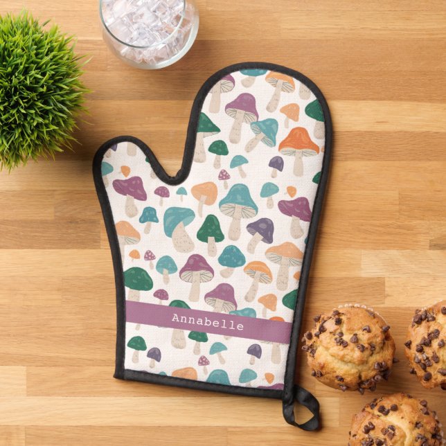 Pilze Muster Orange Niedliches Personalisiertes Ge Ofenhandschuh (Oben unten)