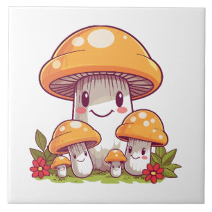 Pilze sammeln, glücklicher kawaii Stil Fliese