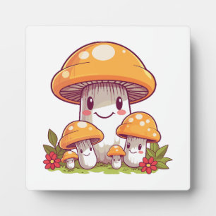 Pilze sammeln, glücklicher Kawaii-Stil Fotoplatte