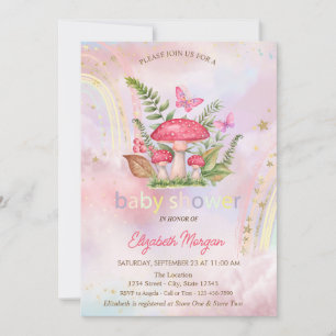 Pilze Schmetterlinge Regenbogen Florale Babyparty Einladung