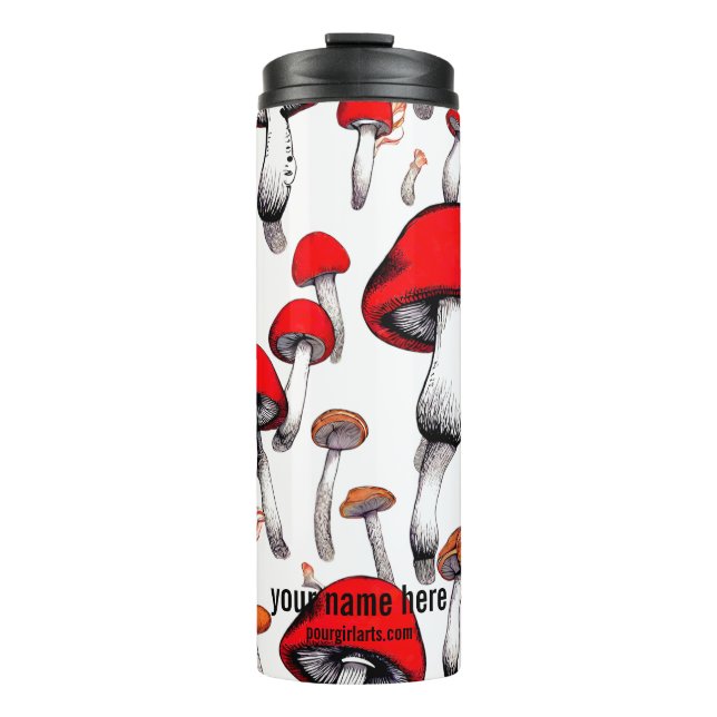 Pilze schwimmen skurril, weiß, rot thermosbecher (Vorderseite)