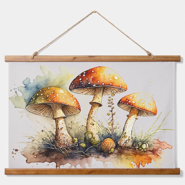 Pilze Toadstol, Amanita Muscaria Wandteppich Mit Holzrahmen (Vorne)