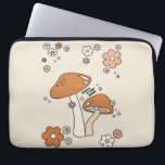 Pilze und Blume Erdtöne Beige Retro 70er Laptopschutzhülle<br><div class="desc">Mushrooms Illustration in Beige- und Erdtönen - inspirierendes Zitat "Glaube an deine Magie".</div>