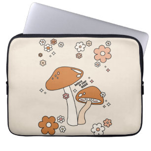 Pilze und Blume Erdtöne Beige Retro 70er Laptopschutzhülle