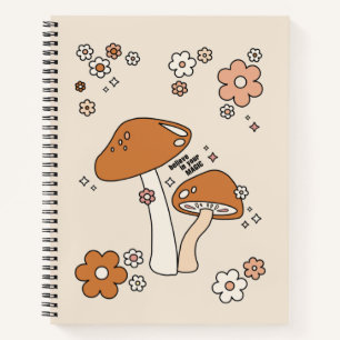 Pilze und Blume Erdtöne Beige Retro 70er Notizbuch
