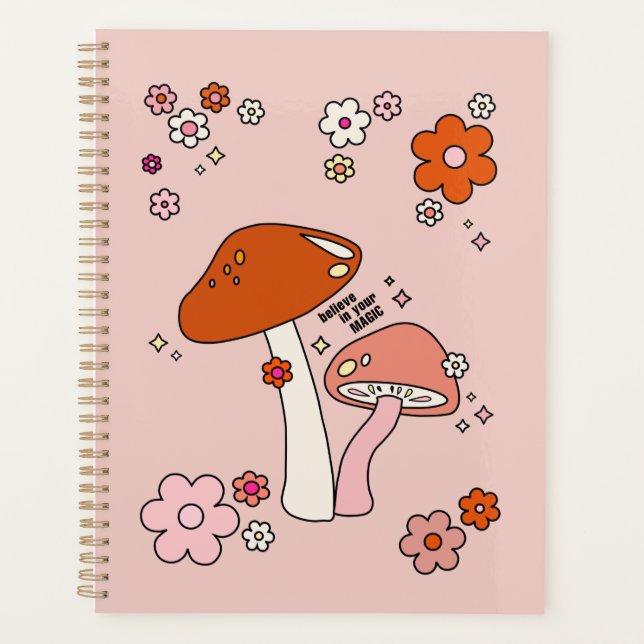 Pilze und Blume Peach Art Retro 70er Planer (Vorderseite)