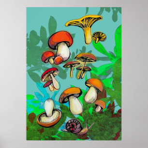 Pilze und eine Schnecke Poster