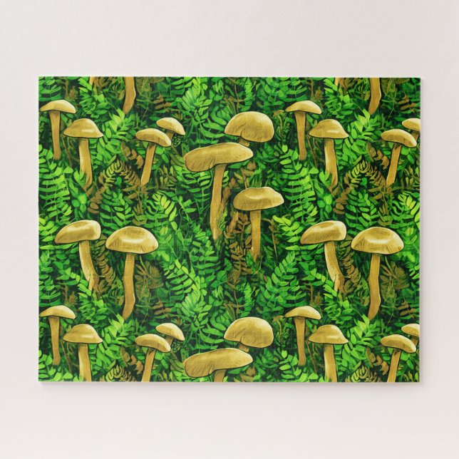 Pilze und Fernen im Waldboden (Horizontal)