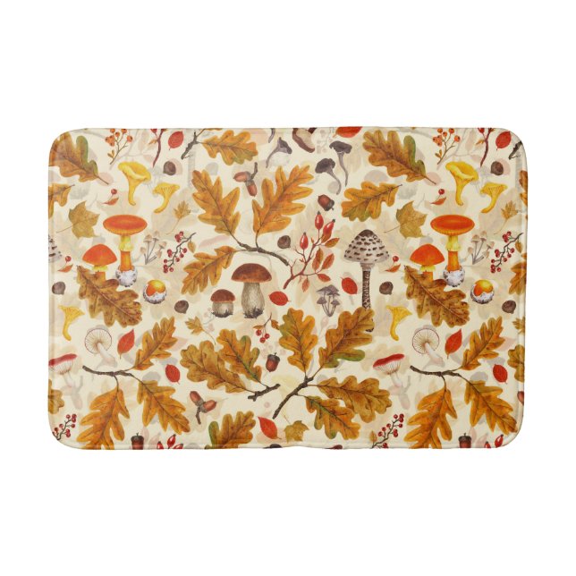Pilze und Herbstflora auf Sahne Badematte (Vorderseite)