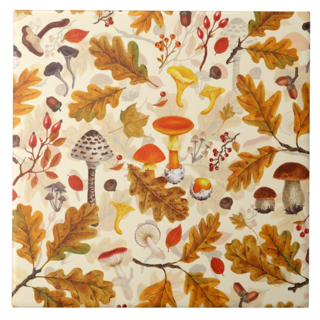 Pilze und Herbstflora auf Sahne Fliese (Vorderseite)