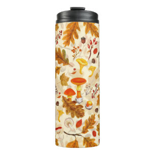 Pilze und Herbstflora auf Sahne Thermosbecher