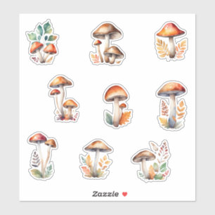 Pilze und Herbstleute aus den Aquarellwäldern Aufkleber