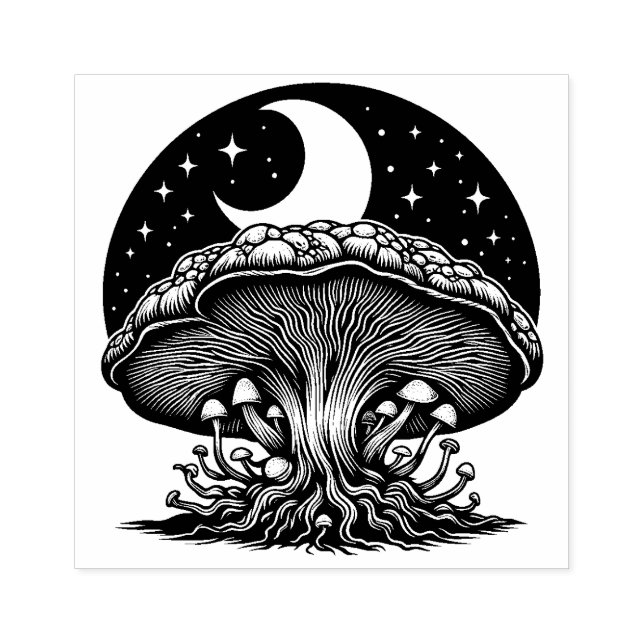 Pilze und Mond-Kautschuk-Briefmarke Gummistempel (Prägung)