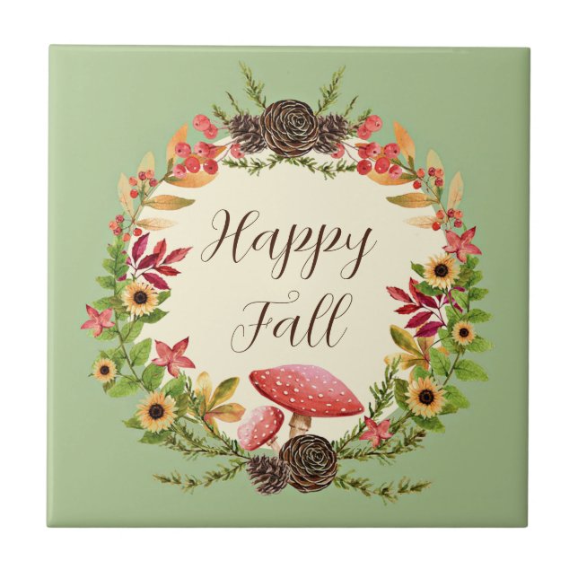 Pilze und Sonnenblumen mit individualisierbarem Te Fliese (Vorderseite)