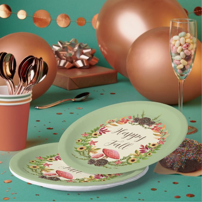 Pilze und Sonnenblumen mit individualisierbarem Te Pappteller (Multi)